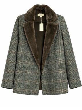 MELLODAY Olive Plaid Faux Fur-Lined Coat